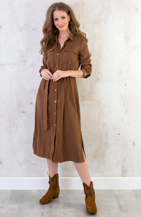 Lange Blouse Met Knopen Cognac – shoparchief, foto 2