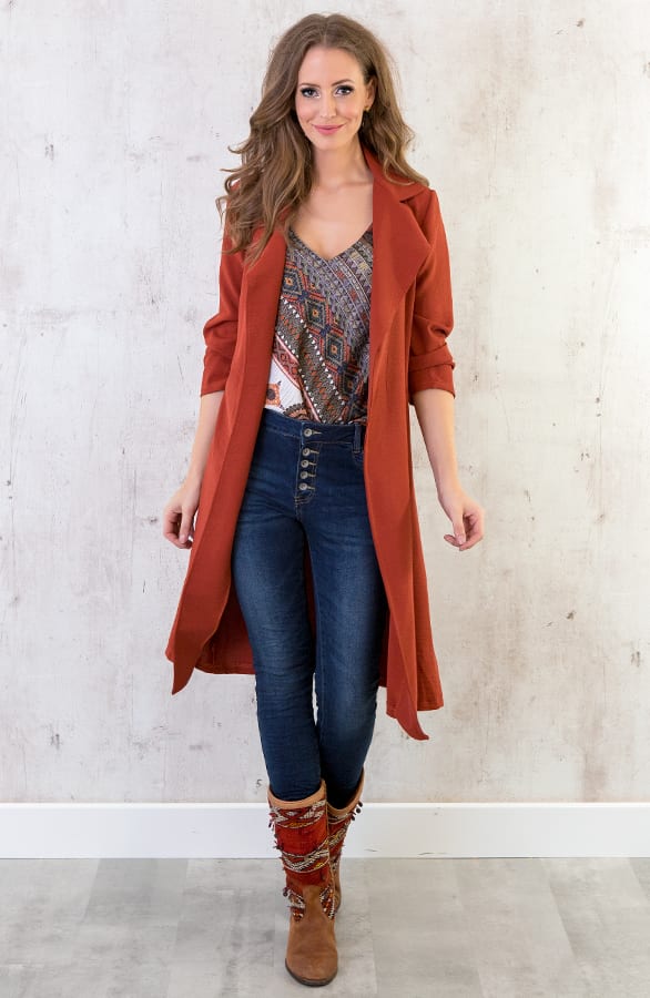 Trenchcoat Dames Terracotta – shoparchief, foto 5