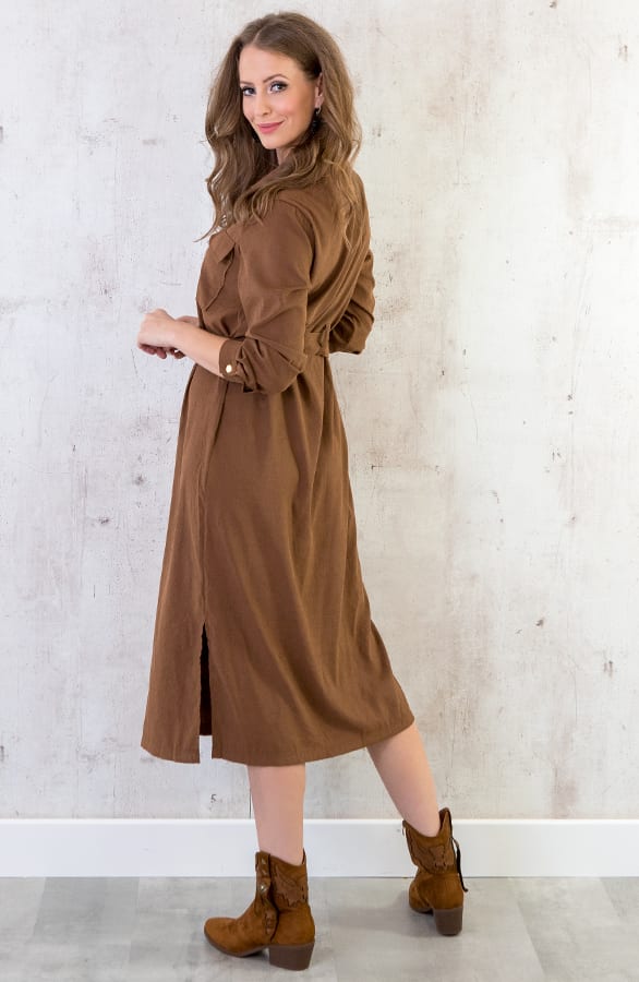 Lange Blouse Met Knopen Cognac – shoparchief, foto 4