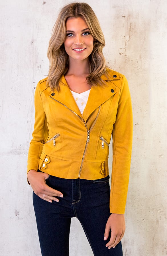 Suede Biker Jacket Okergeel – shoparchief, foto 2