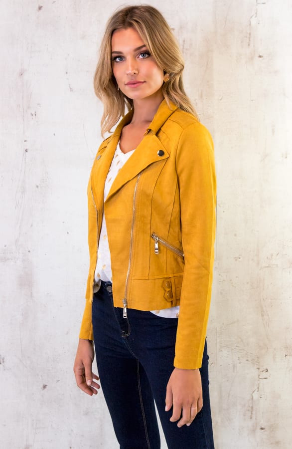 Suede Biker Jacket Okergeel – shoparchief, foto 4