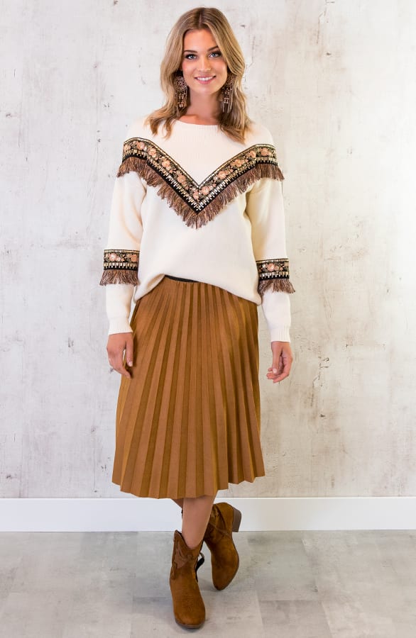 Plisse Rok Suede Camel – shoparchief, foto 3