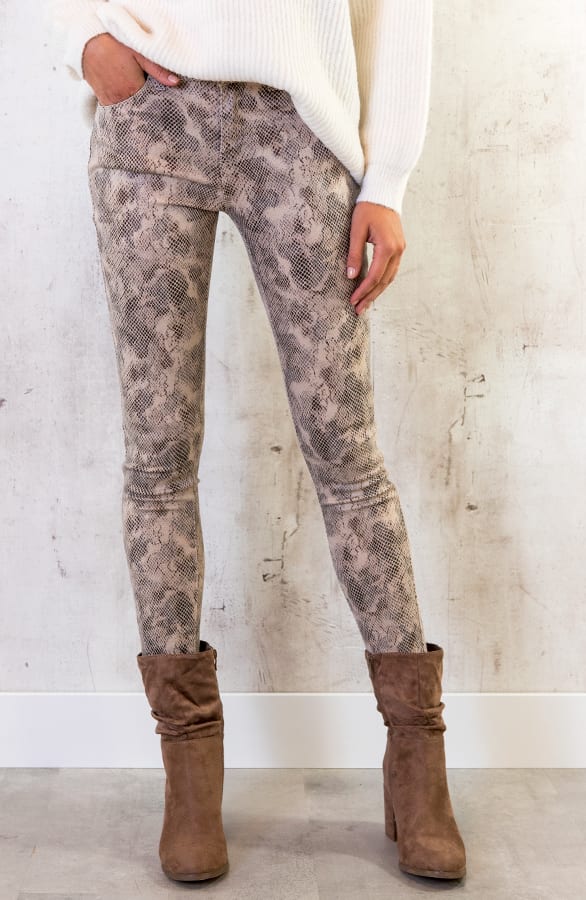Slangenprint Coating Jeans Beige – shoparchief, foto 2