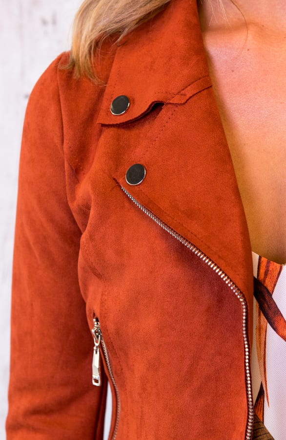 Suede Biker Jacket Terracotta – shoparchief, foto 4