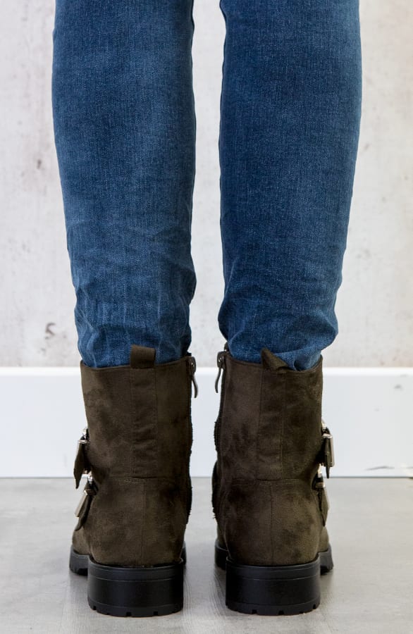 Suede Biker Boots Legergroen – shoparchief, foto 4