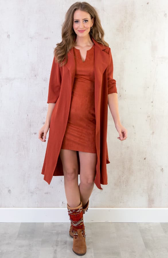 Suede Jurk Rits Terracotta – shoparchief, foto 5