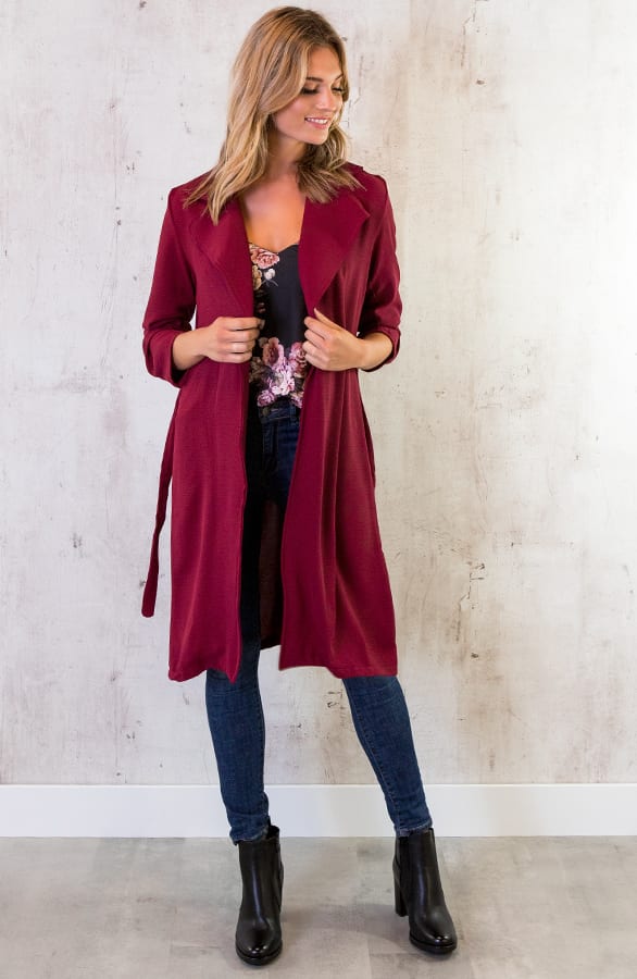 Trenchcoat Dames Bordeaux – shoparchief, foto 5