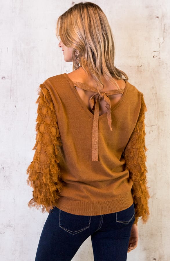 Trui Met Fringe Cognac – shoparchief, foto 6