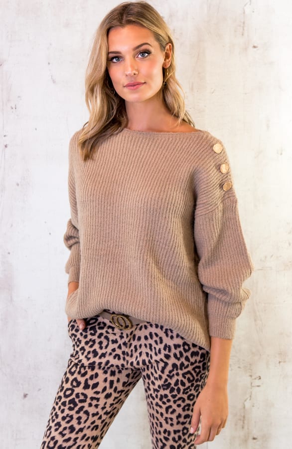 Gebreide Trui Met Knopen Taupe – shoparchief, foto 1