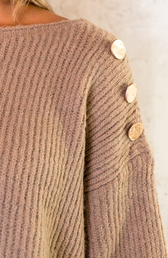 Gebreide Trui Met Knopen Taupe – shoparchief, foto 5