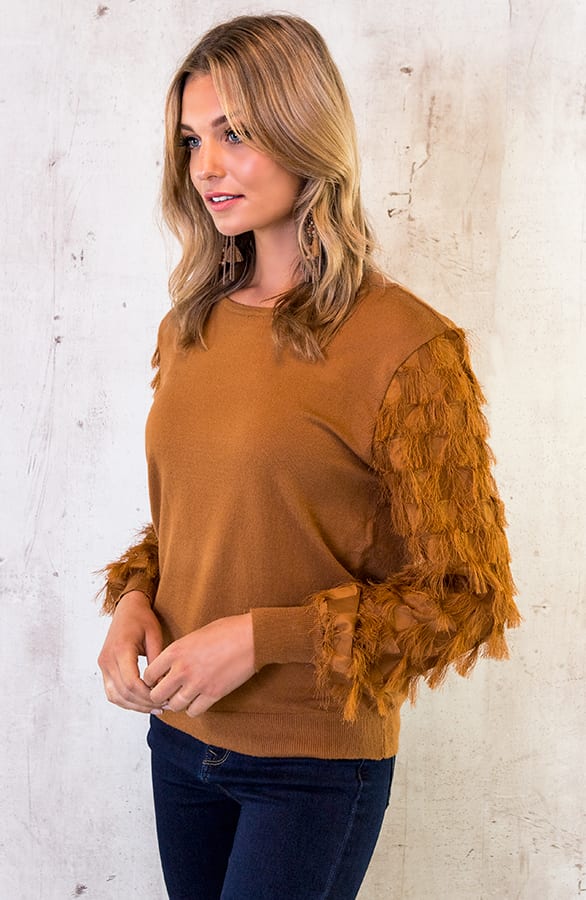 Trui Met Fringe Cognac – shoparchief, foto 7