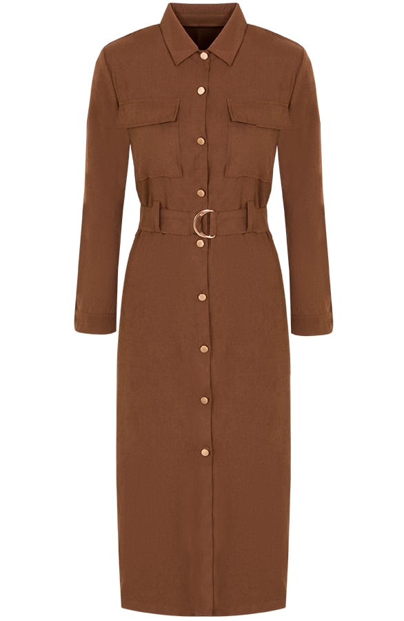 Lange Blouse Met Knopen Cognac – shoparchief, foto 1