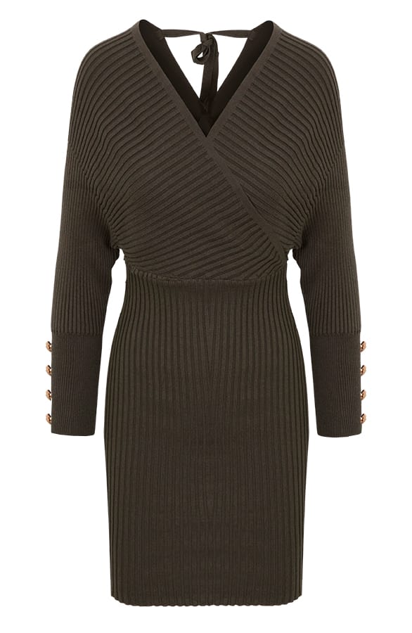 Stretch Jurk Met Knopen Legergroen – shoparchief, foto 1