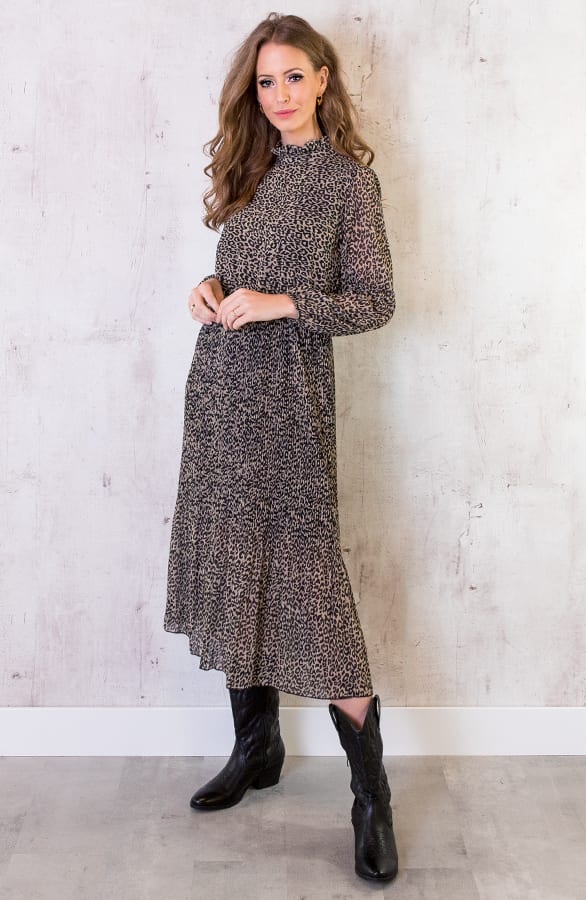 Panter Plissé Jurk Beige – shoparchief, foto 2