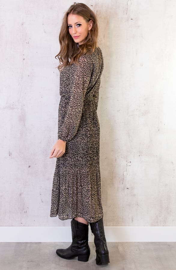 Panter Plissé Jurk Beige – shoparchief, foto 4