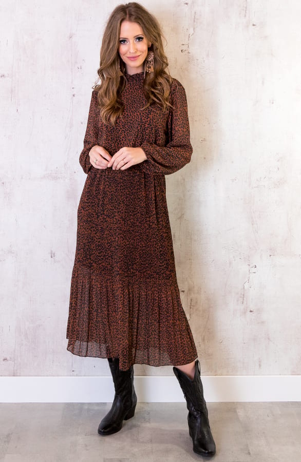 Panter Plissé Jurk Cognac – shoparchief, foto 2