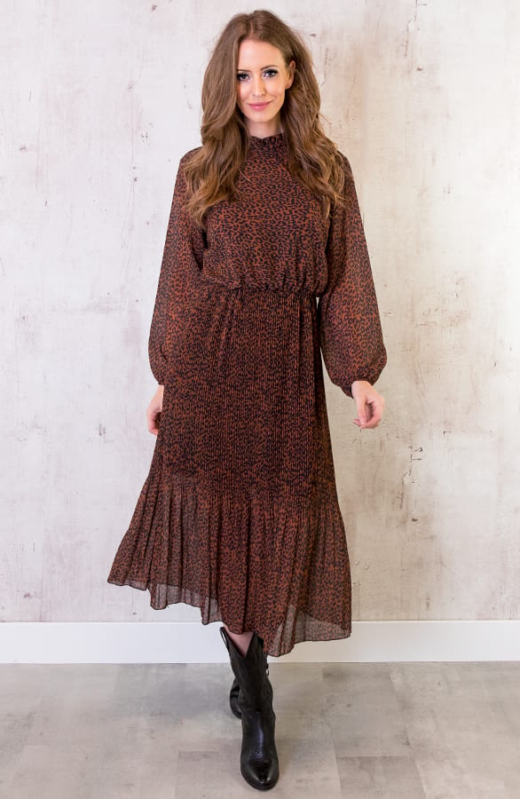 Panter Plissé Jurk Cognac – shoparchief, foto 3