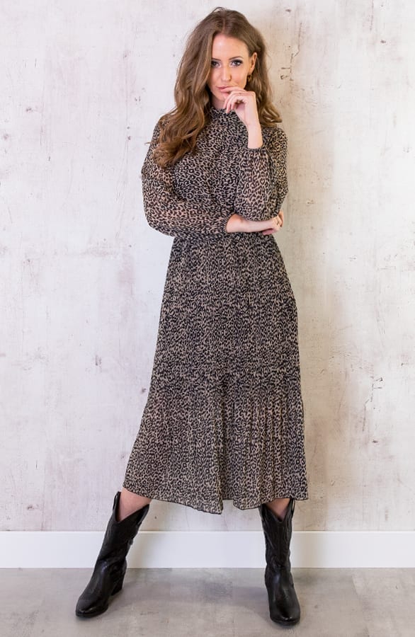 Panter Plissé Jurk Beige – shoparchief, foto 6