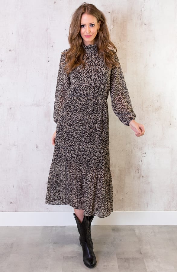Panter Plissé Jurk Beige – shoparchief, foto 3