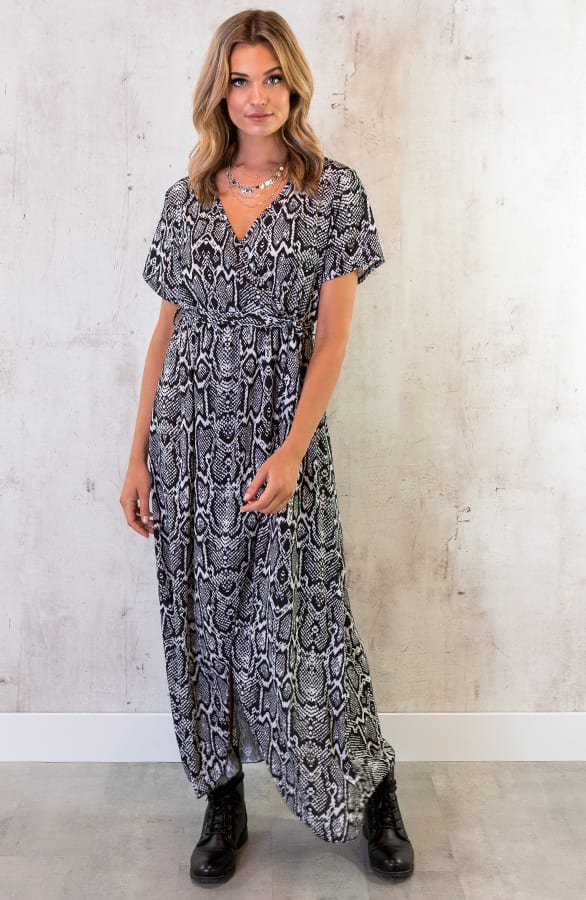 Slangenprint Jurk Lang Zwart – shoparchief, foto 6
