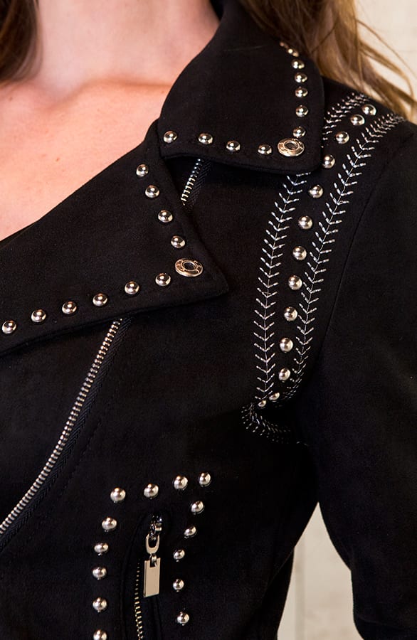 Suede Biker Jacket Studs Zwart – shoparchief, foto 5