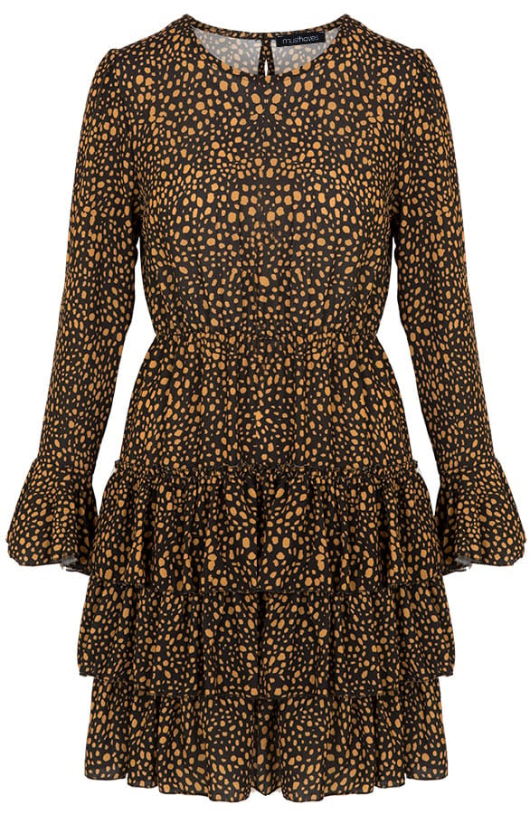 Cheetah Laagjes Jurk Zwart Oker – shoparchief, foto 1