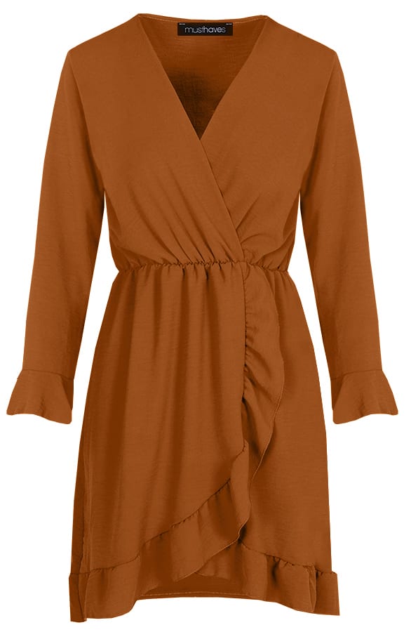 Jurk Met Overslag Cognac – shoparchief, foto 1