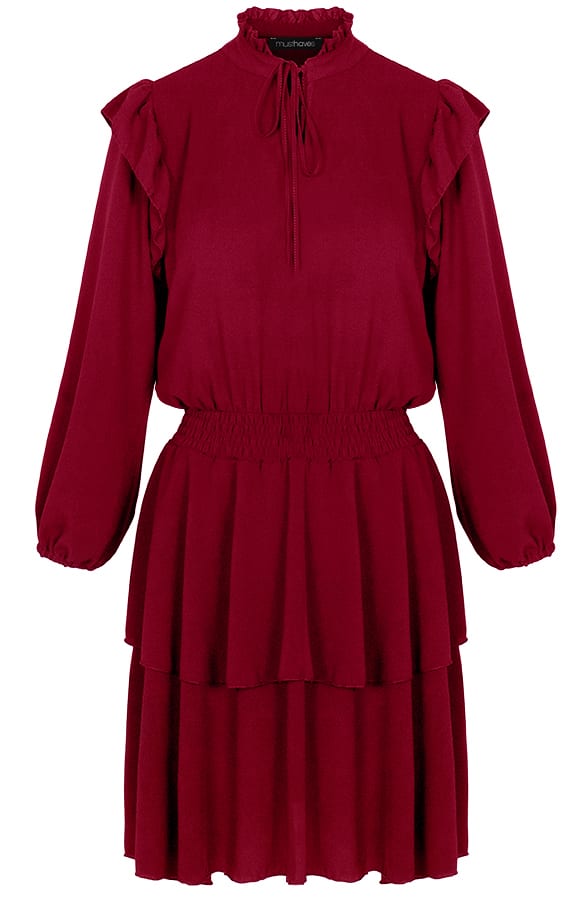 Laagjes Jurk Ruches Bordeaux – shoparchief, foto 1