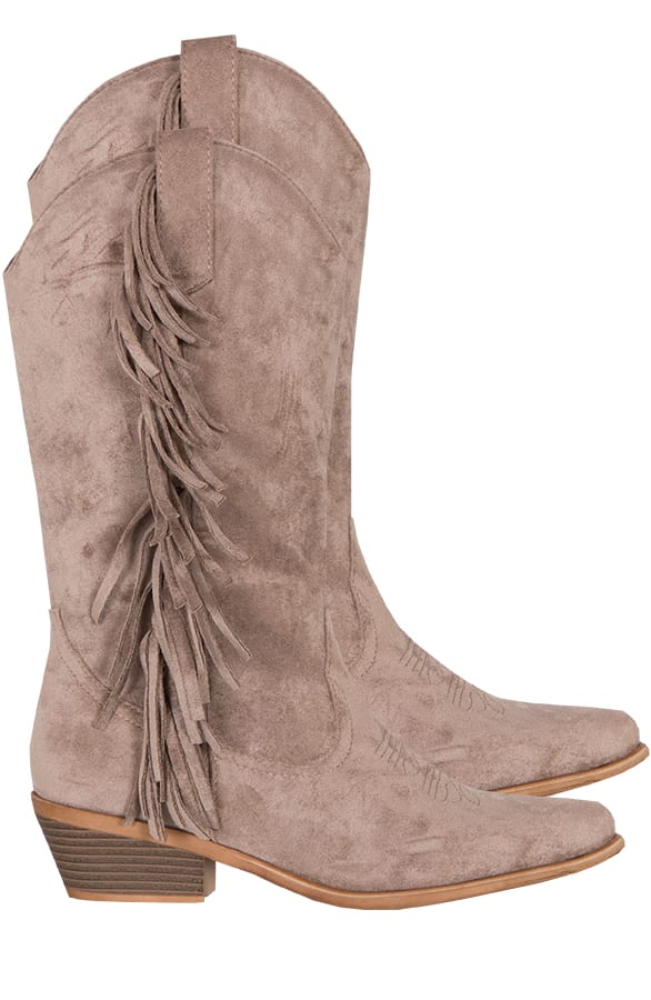 Suede Cowboylaarzen Fringe Taupe – shoparchief, foto 1