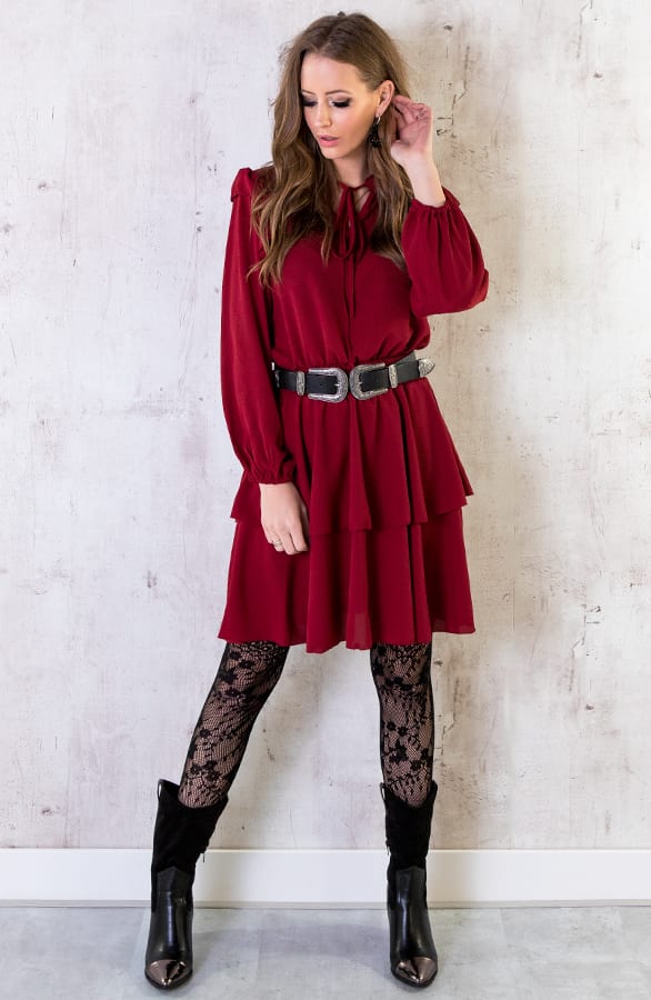 Laagjes Jurk Ruches Bordeaux – shoparchief, foto 4