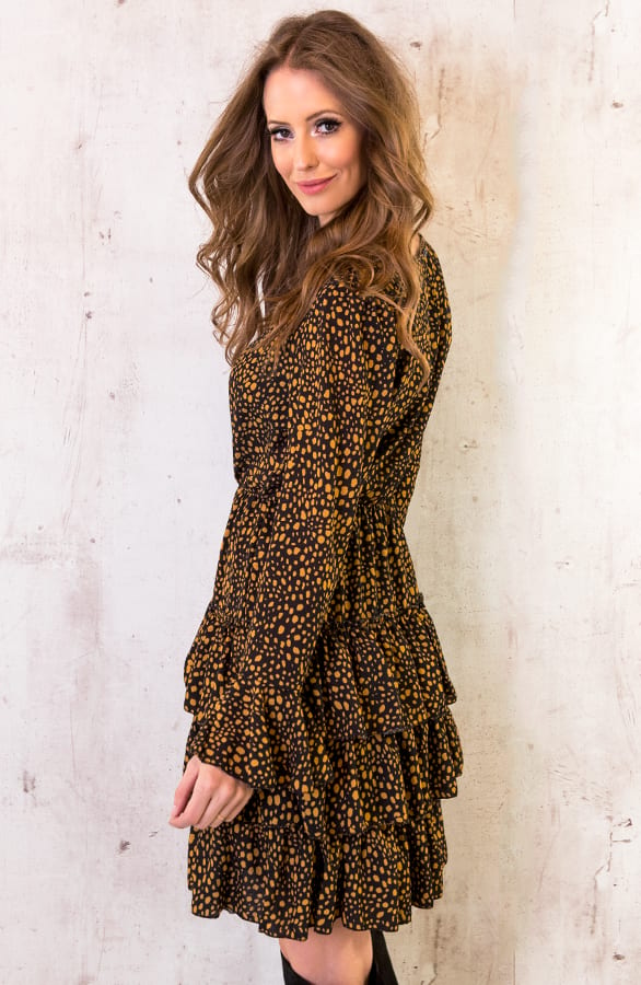 Cheetah Laagjes Jurk Zwart Oker – shoparchief, foto 3