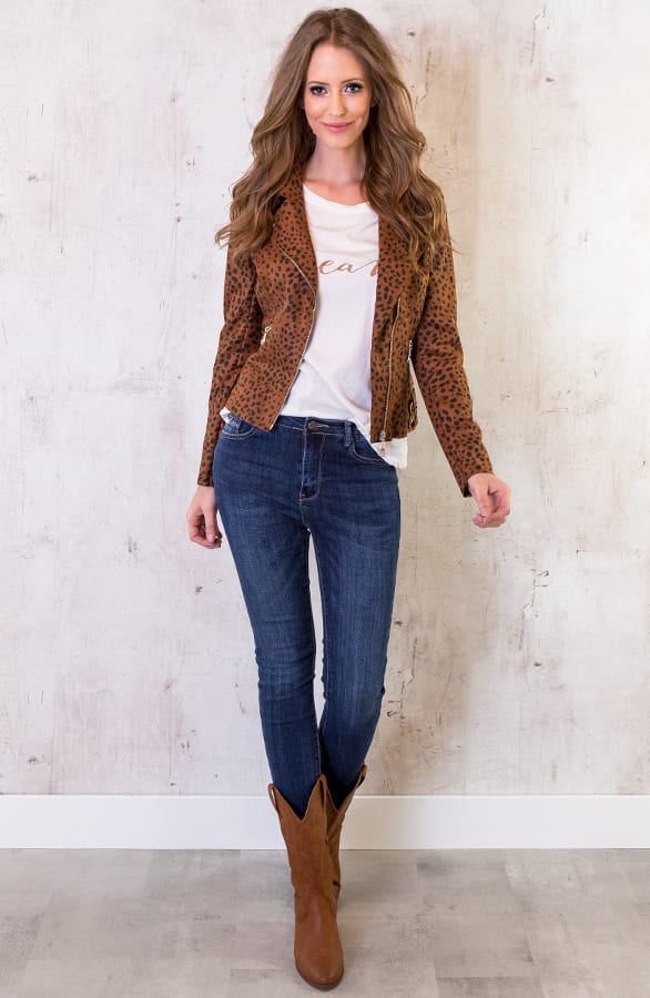 Suede Biker Jacket Cheetah Cognac – shoparchief, foto 3