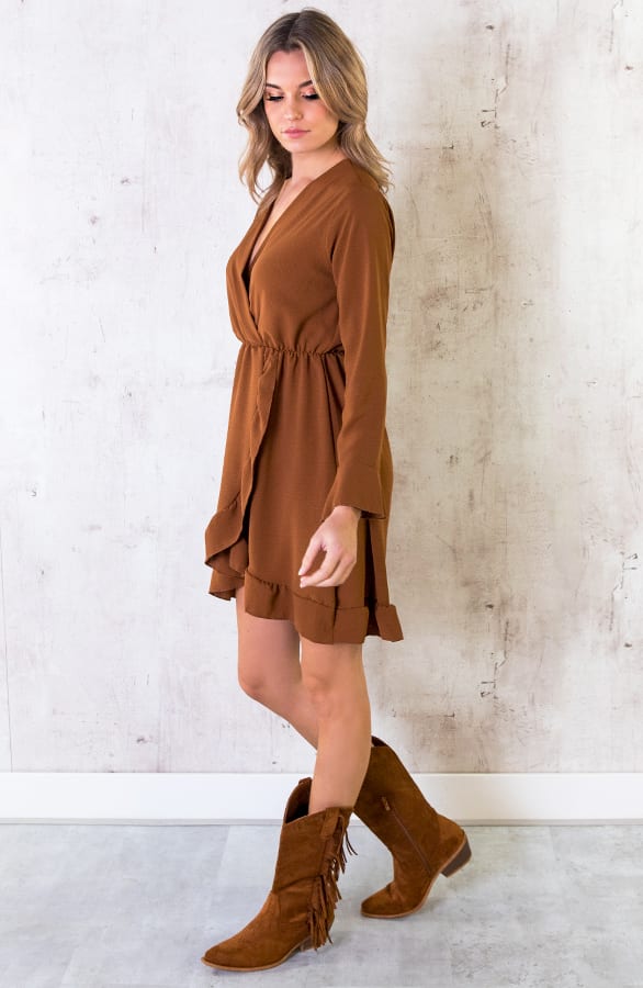 Jurk Met Overslag Cognac – shoparchief, foto 6