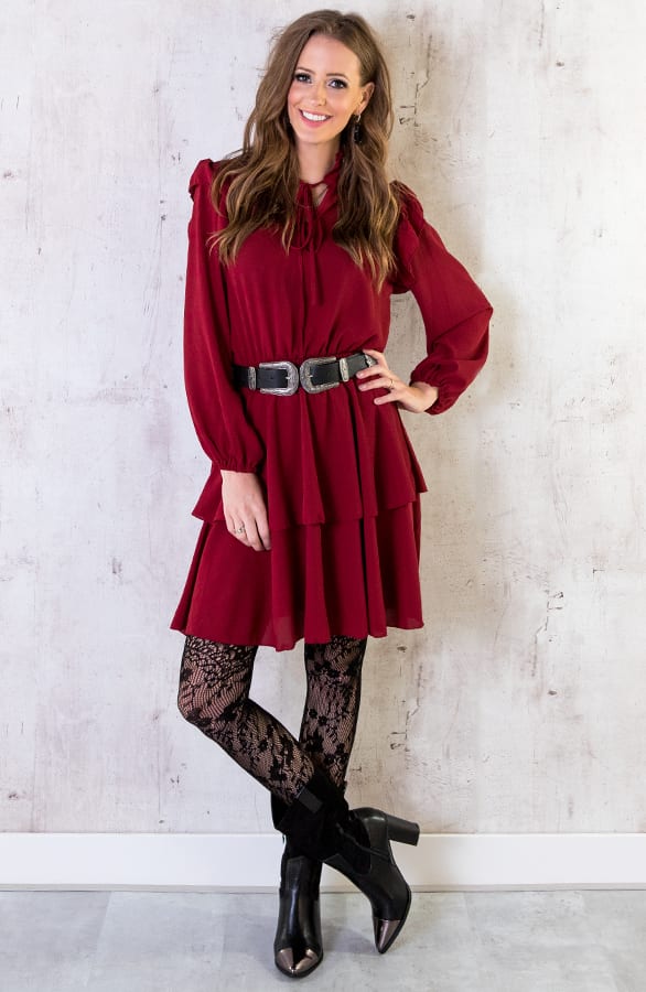 Laagjes Jurk Ruches Bordeaux – shoparchief, foto 7