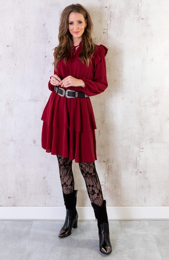 Laagjes Jurk Ruches Bordeaux – shoparchief, foto 3