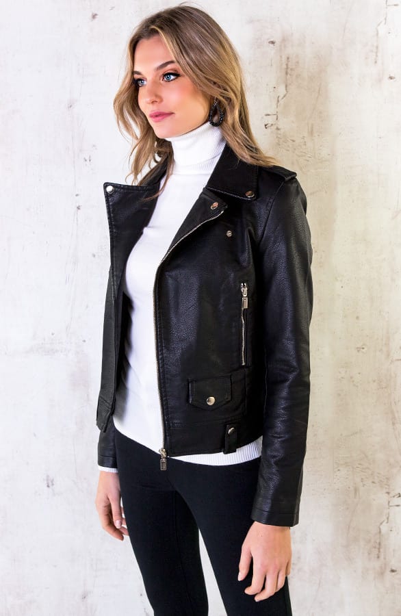 Leren Biker Jacket Zwart – shoparchief, foto 4