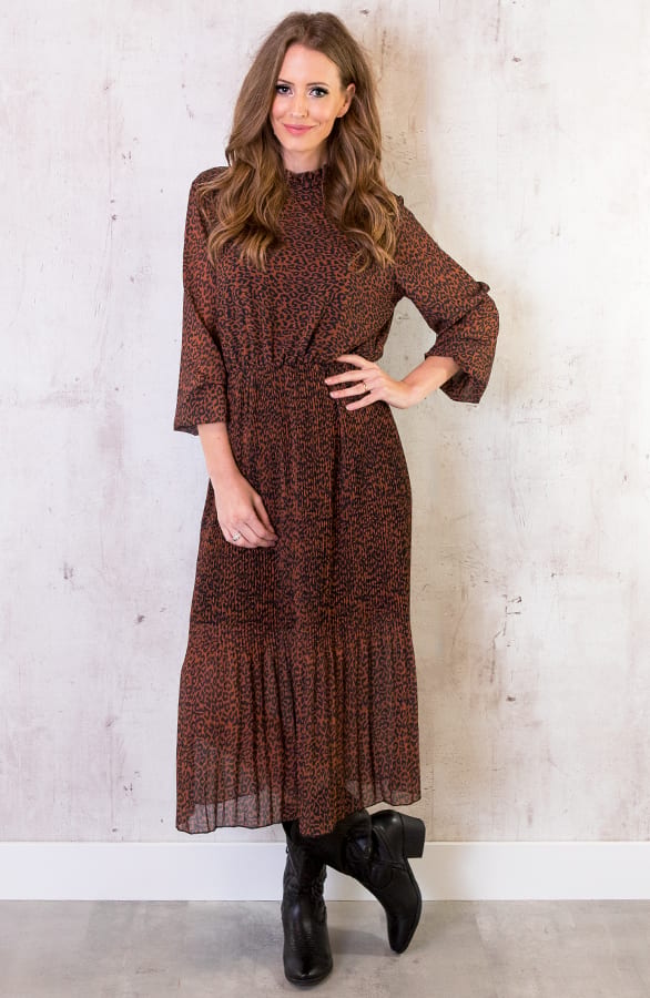 Panter Plissé Jurk Cognac – shoparchief, foto 1