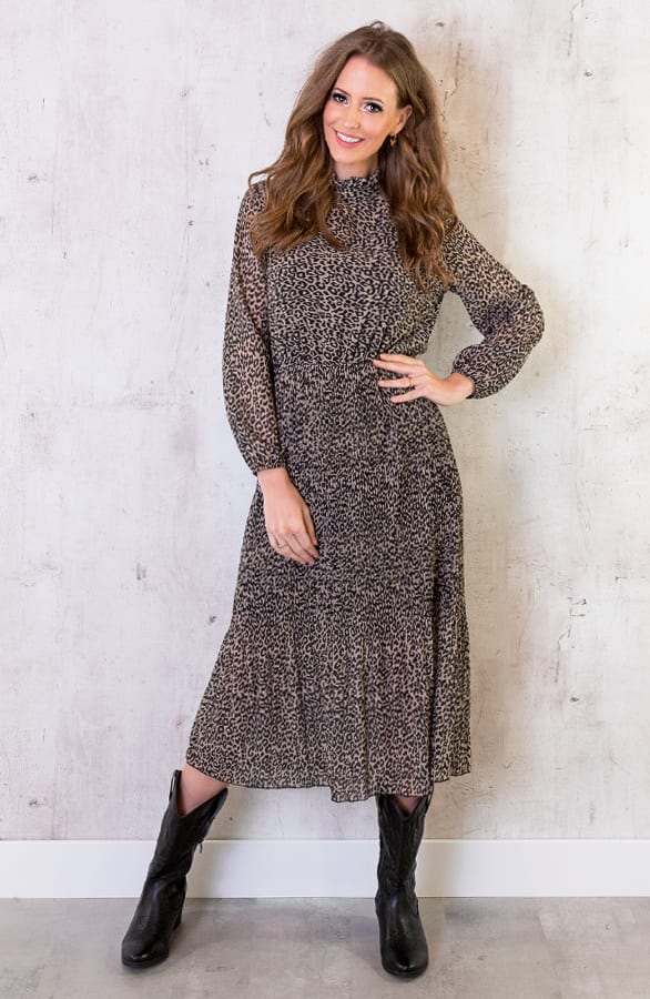 Panter Plissé Jurk Beige – shoparchief, foto 1