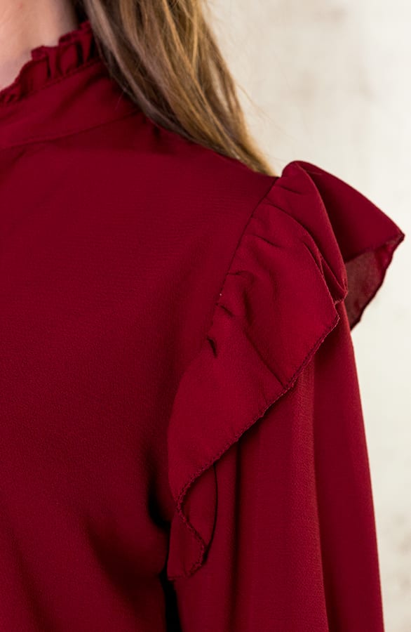 Laagjes Jurk Ruches Bordeaux – shoparchief, foto 5