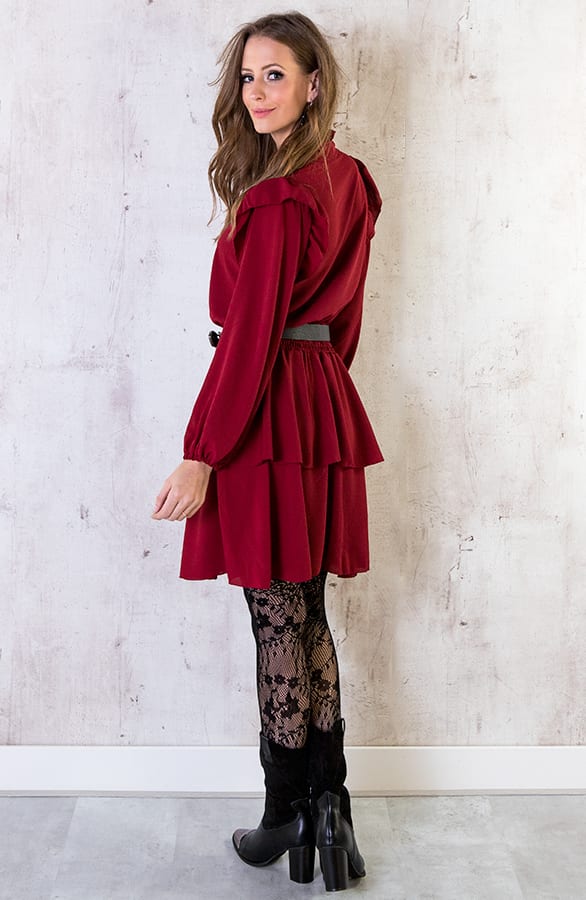 Laagjes Jurk Ruches Bordeaux – shoparchief, foto 6