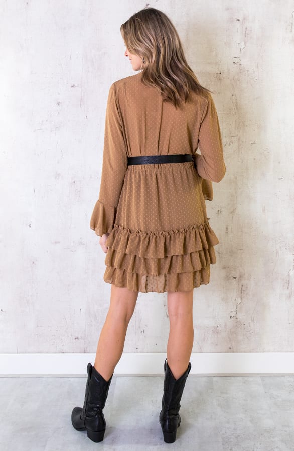 Laagjes Stippen Jurk Camel – shoparchief, foto 7