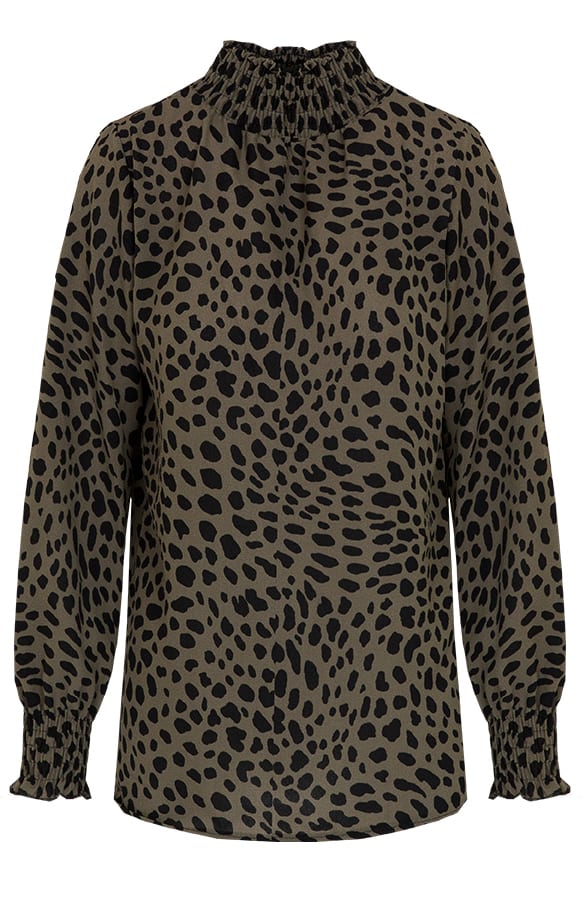 Cheetah Col Blouse Legergroen – shoparchief, foto 1