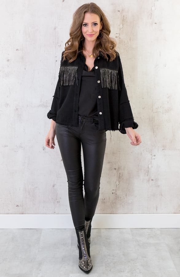 Fringe Jacket Oversized Zwart – shoparchief, foto 5