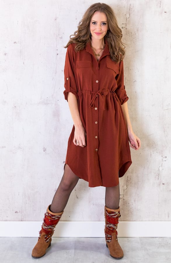 Knopen Jurk Terracotta – shoparchief, foto 3