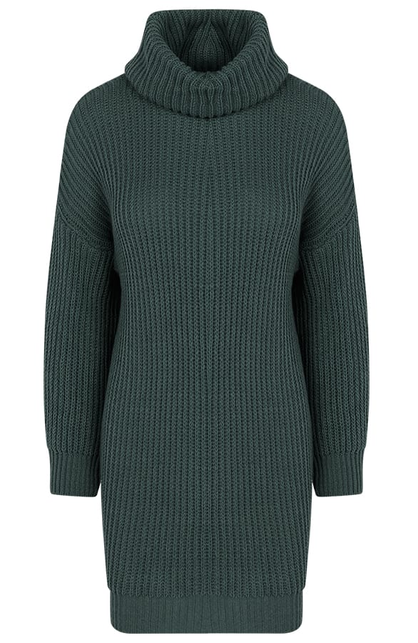 Rollkragenkleid Damen Smaragdgrün, Shoparchiv, Foto 1