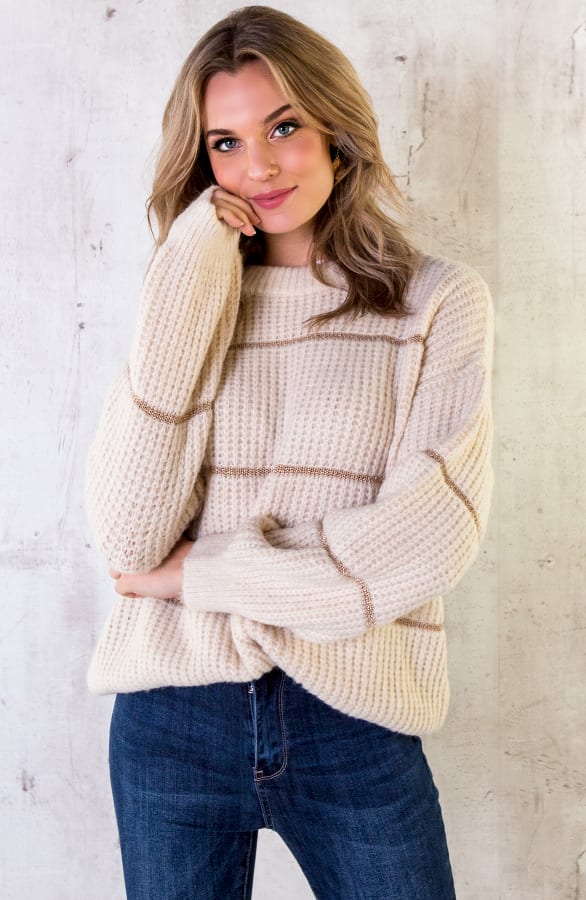 Oversized Glitter Trui Beige – shoparchief, foto 2