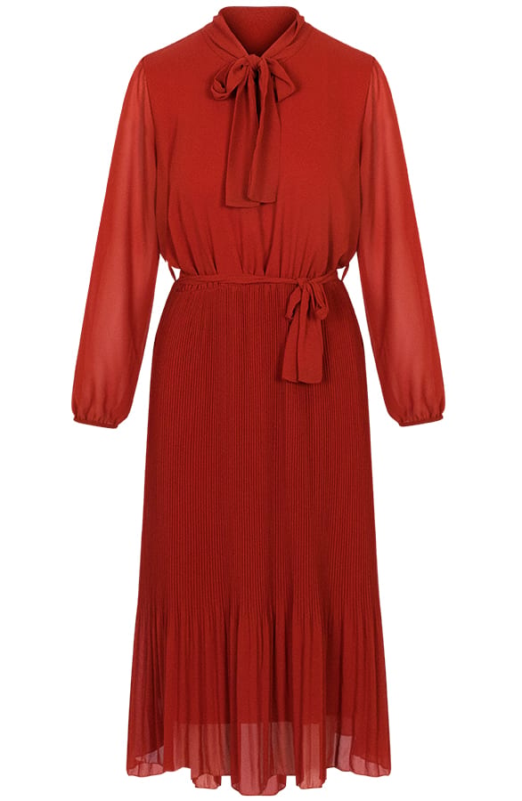 Plisse Jurk Met Strik Terracotta – shoparchief, foto 1