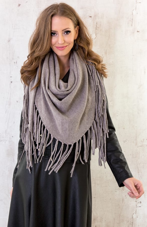 Poncho Sjaal Fringe Taupe – shoparchief, foto 1
