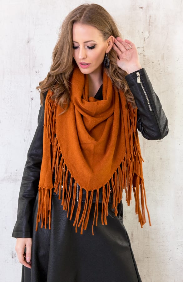 Poncho Sjaal Fringe Terracotta – shoparchief, foto 1