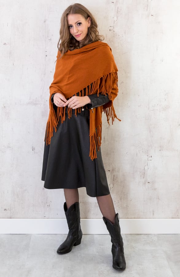 Poncho Sjaal Fringe Terracotta – shoparchief, foto 2